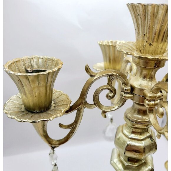 Vtg Dilly Candelabra 5 Arm Gold 12" Candle Stick Holder Marble Base W/ Crystals - Picture 7 of 15